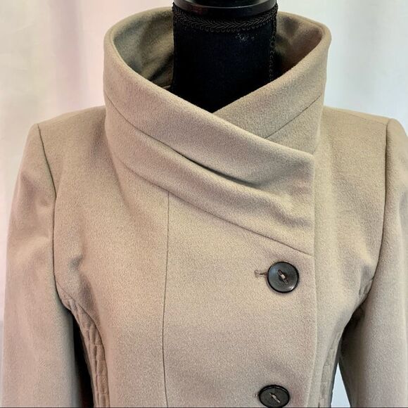 ZARA Taupe greyish tan brown high neck peplum coat size medium - Picture 5 of 13